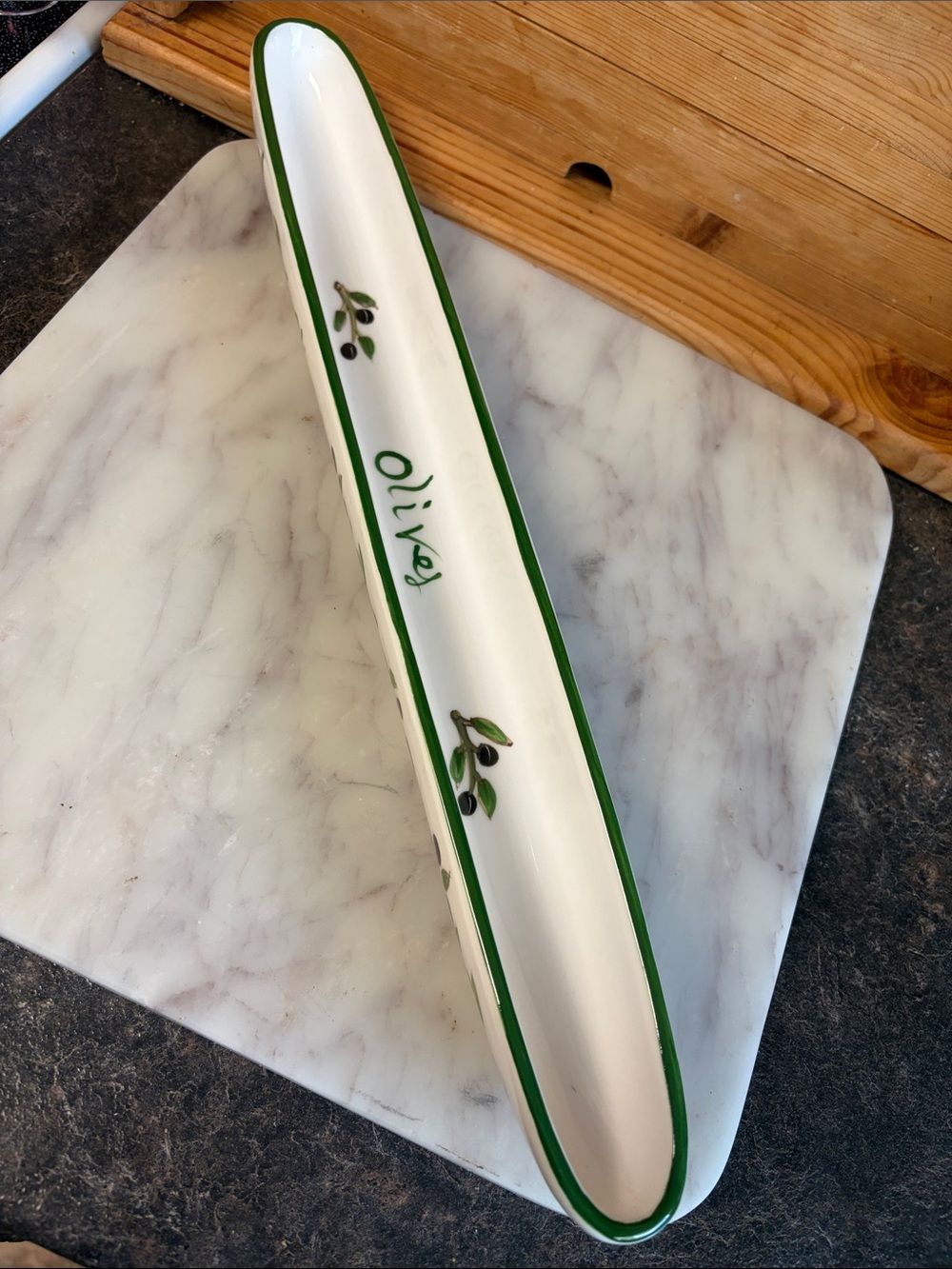 Olive Ceramic Olive Spoon Rest / Olive Tray
